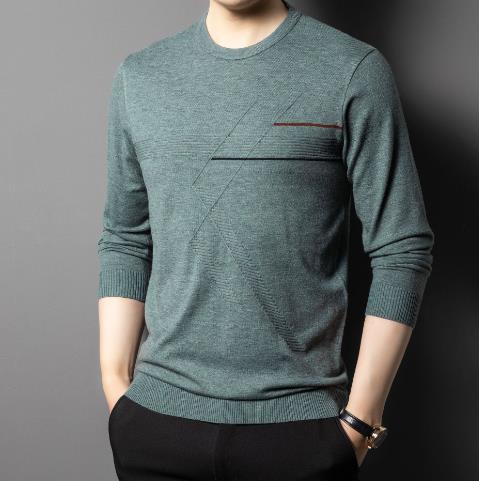 Middle-aged men&#39;s business commuting round neck long-sleeved jacquard striped sweater Puyuan sweater spring and autumn