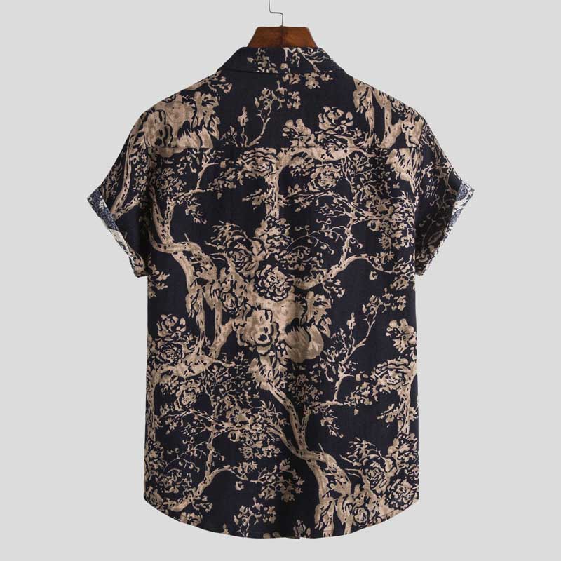 Vintage Casual Hawaiian Beach Scene Polyester Men's Shirt