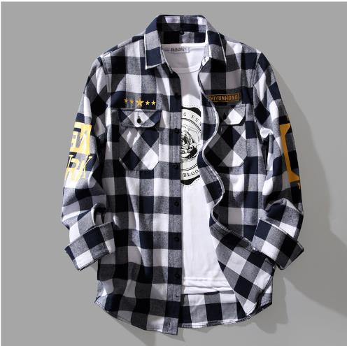 Spring and autumn plaid shirt men&#39;s long-sleeved loose casual shirt Korean style trendy handsome workwear coat