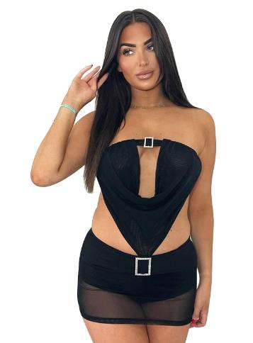 Hollow Strapless Backless Mini Dress Sexy Black Mesh Club Dresses Womens Summer Fashion Clothing Trends 2024