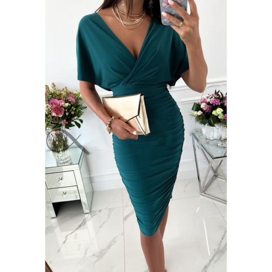 Summer solid color V-neck sexy hip dress for women