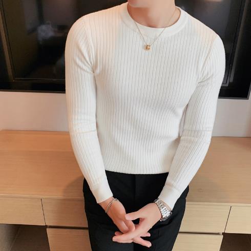 Men's early autumn thin round neck elastic slim fit sweater