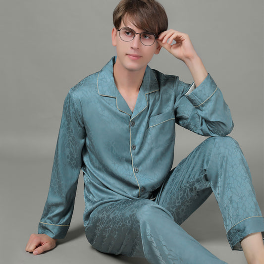 Men Trendyol Print Pajama Spring Summer Loose Comfort Pijama Sets Luxury Silk Pajamas Satin Long Sleeve Sleepwear pijama hombre