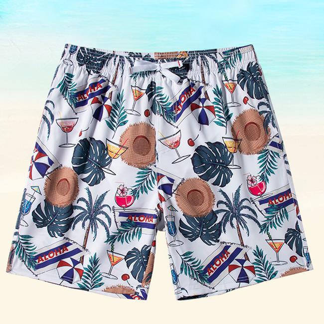 Men's Quick-Drying Drawstring Swim Trunks: Palm Tree Comics Style for Summer Beach Pool Fun