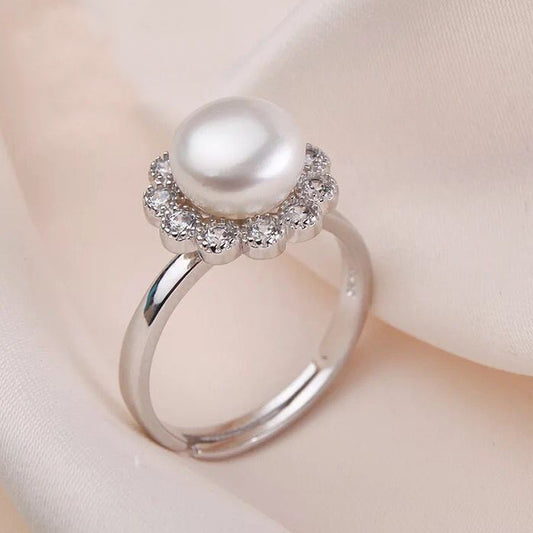 WATTENS New pearl jewelry,Natural freshwater pearl ring,925 sterling silver wedding ring for Women,flower Rings with jewelry box